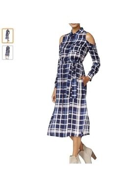 Maison Jules cold shoulder plaid dress